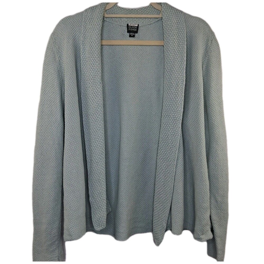 Eileen Fisher Linen Cotton Open Front Cardigan Sweater Green Women’s XL Beach